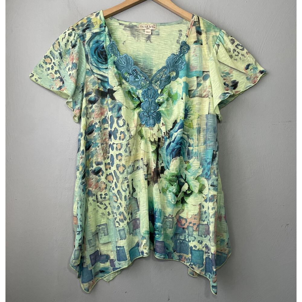 Live and Let Live Tunic Top Plus Size 2X Babydoll Slub Knit Shark Bite Fairy